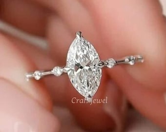 2 CT Marquise Moissanite/Lab Grown Engagement Ring, Minimalist Hidden Halo Engagement Ring With Side Stone Marquise Wedding Anniversary Ring