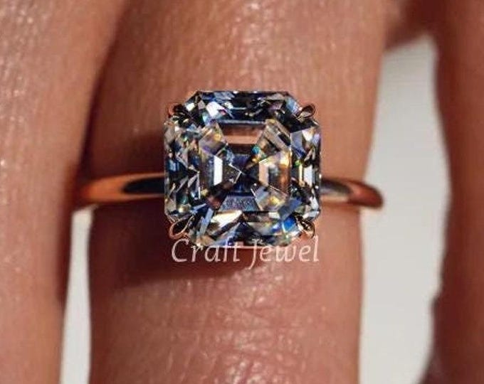 Asscher Cut Lab Grown Diamond Solitaire Engagement Ring, Claw Prong Set Asscher Diamond Ring, IGI Certified Diamond Ring, Ring for Women