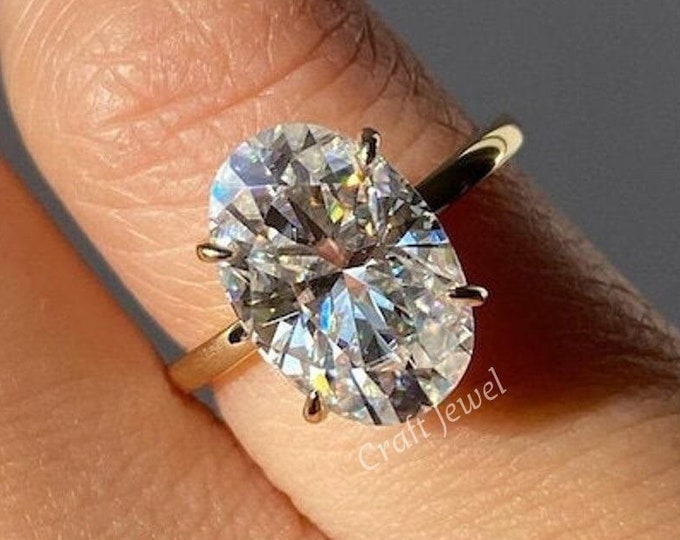 3.50 Ct Oval Cut Moissanite Engagement Ring, Gorgeous  Oval Cut Solitaire 4 Prong Ring, Oval Cut Prong Setting Anniversary Ring Gift for Her