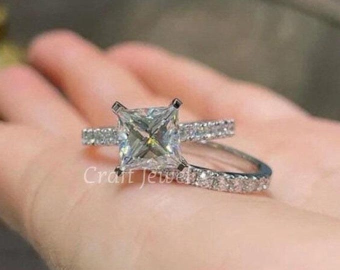 Princess Cut Lab Grown Diamond Bridal Ring Set with Matching full Eternity Lab Grown Diamond Band