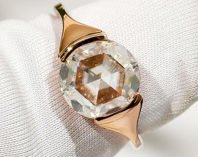 2.50 CT Rose Cut Moissanite Diamond Engagement Ring, Half Bezel Set Wedding And Anniversary Gift, Elegant Sparkle, Unique Jewelry