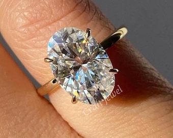 Oval Cut Lab Diamond Solitaire Ring, 3 CT IGI Certified Oval Cut Diamond Ring, Claw prong Solitaire Engagement Ring