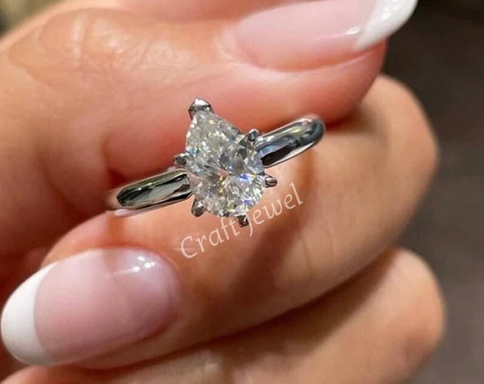 1.50CT Pear Cut Moissanite/Lab Grown Engagement Ring, Unique Teardrop Solitaire Wedding Ring, Anniversary Ring, Proposal Ring, Birthday Gift