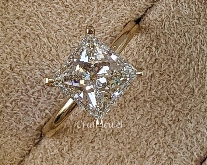 2 CT Princess Moissanite Engagement Ring, Classic Solitaire Wedding Ring For Women, 4 Prong Ring, Solid Gold Promise Ring, Anniversary Gift