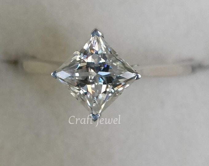 Princess Cut 1 CT Moissanite Engagement Ring, Solitaire Anniversary Ring, East West Wedding Ring, Kite Setting Minimalist Ring, Gift for Her