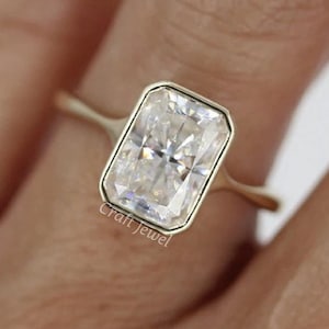 Radiant Cut Moissanite Bezel Set Engagement Ring, 2.50 CT Radiant Solitaire Wedding Ring, Radiant Solitaire Ring, Daily Wear Ring For Women