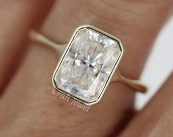 Radiant Cut Moissanite Bezel Set Engagement Ring, 2.50 CT Radiant Solitaire Wedding Ring, Radiant Solitaire Ring, Daily Wear Ring For Women