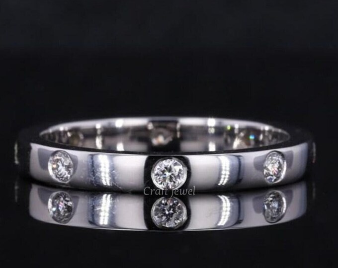 Flush Set Round Cut Wedding Band, Flush Diamond Anniversary Band, Full Thick Eternity Promise Band, Stackable Matching Proposal Band For Her