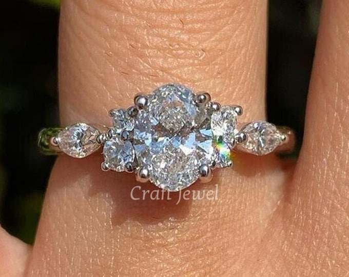 Oval Wedding Ring, 2.00 CT Dainty Moissanite Engagement Ring, Classic Gold Anniversary Ring & Timeless Promise Jewelry For Girlfriend