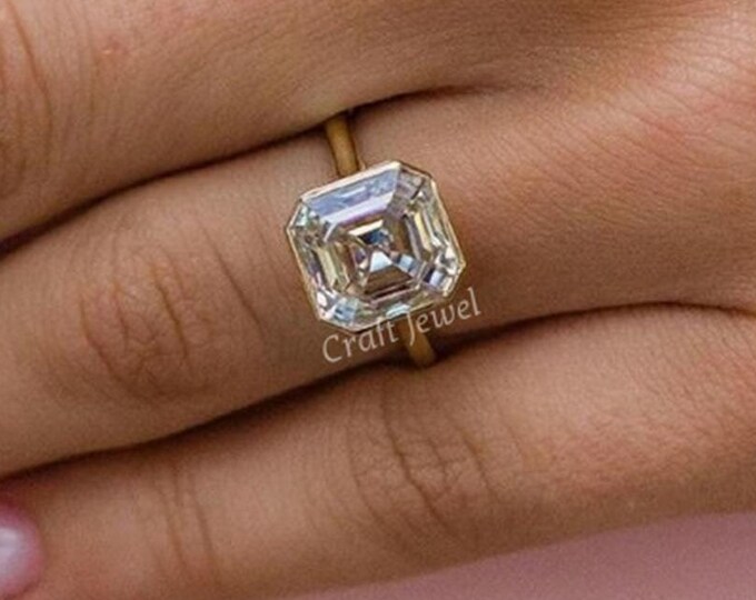 Bezel Set Asscher Cut Wedding Bridal Ring, Asscher Cut 5CT Moissanite Anniversary Ring, Solitaire Engagement Ring Proposal Ring Gift For Her