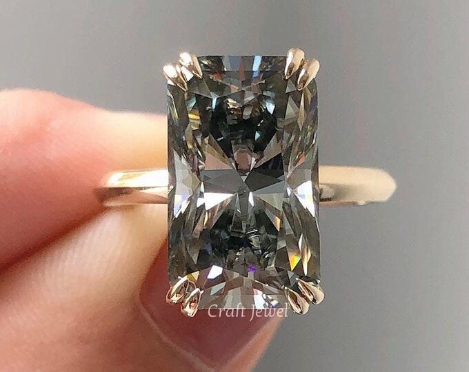 9 CT Dark Grey Radiant Cut Moissanite Engagement Ring Double Claw Prong Set Anniversary Ring Vintage Style Solitaire Proposal Ring For Women