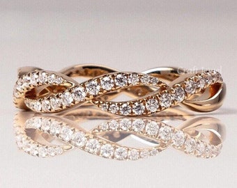 Infinity Round Cut Diamond Moissanite Wedding Band, Twisted Half Eternity Anniversary Band, stackable Engagement Ring Band, Gift For Her