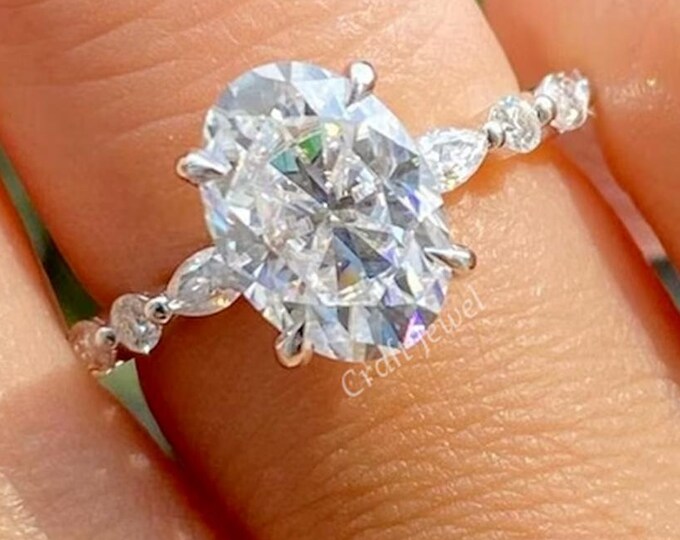 Oval Cut 2.40 CT Moissanite Engagement Ring Hidden Halo Wedding Bridal Ring Claw Prong Set Solitaire Accent Anniversary Ring Gift For Her