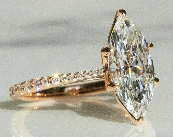 2.50 Marquise Cut Moissanite Engagement Ring, 14K Solid Yellow Gold 6 Prong Set Marquise Cut Wedding Ring For Women, Promise Ring For Her