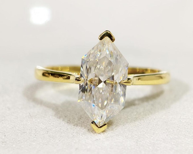 Dutch Marquise Cut Moissanite Engagement Ring, Solitaire Diamond Modern Promise Ring, Unique V Prong Setting Wedding Ring, Statement Jewelry