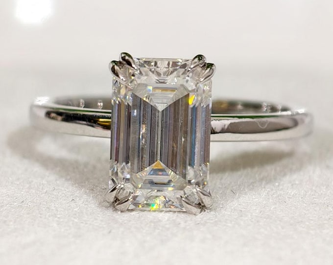 3 CT Emerald Cut Moissanite Engagement Ring, 14K Gold Ring Anniversary Ring Double Prong Set Wedding Ring, Solitaire Ring Promise Gifts Ring