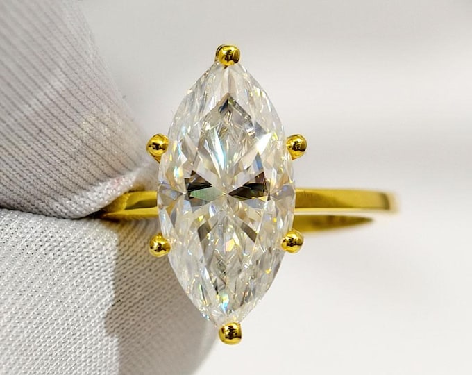 Marquise Cut Moissanite Engagement Ring, 14k Solid Gold Dainty Wedding Ring, 4 Prong Set Solitaire Diamond Classic Anniversary Gift