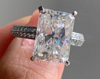 7.80 CT Radiant Cut Colorless Moissanite Engagement Ring Knife Edge Pave Wedding Bridal Ring, Big Diamond Promise Ring Anniversary Gift Ring