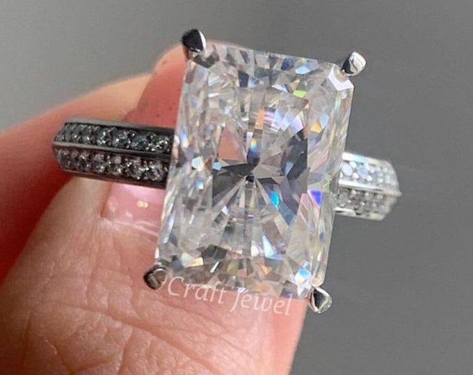 7.80 CT Radiant Cut Colorless Moissanite Engagement Ring Knife Edge Pave Wedding Bridal Ring, Big Diamond Promise Ring Anniversary Gift Ring