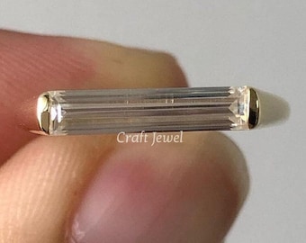 Anel solitário de moissanita baguete leste-oeste de 1,50 ct, design exclusivo de corte baguete longo, presente de aniversário perfeito