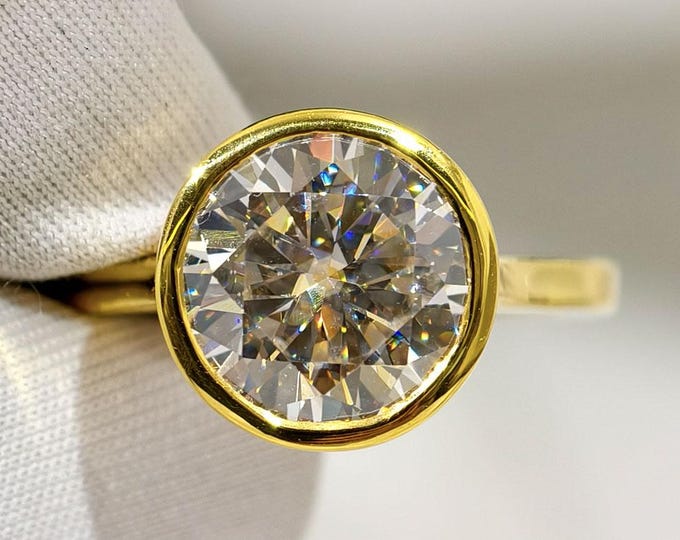 Round Cut Moissanite Bezel Set Solitaire Engagement Ring For Women, Antique Cathedral Set Twisted Infinity Solitaire Diamond Wedding Ring