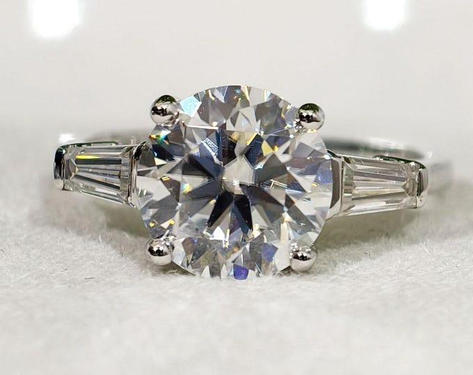 3 Ct Round Cut Moissanite Engagement Ring, Elegant Three Stone Wedding Ring, Classic Prong Setting Statement Ring, Timeless Bridal Jewelry
