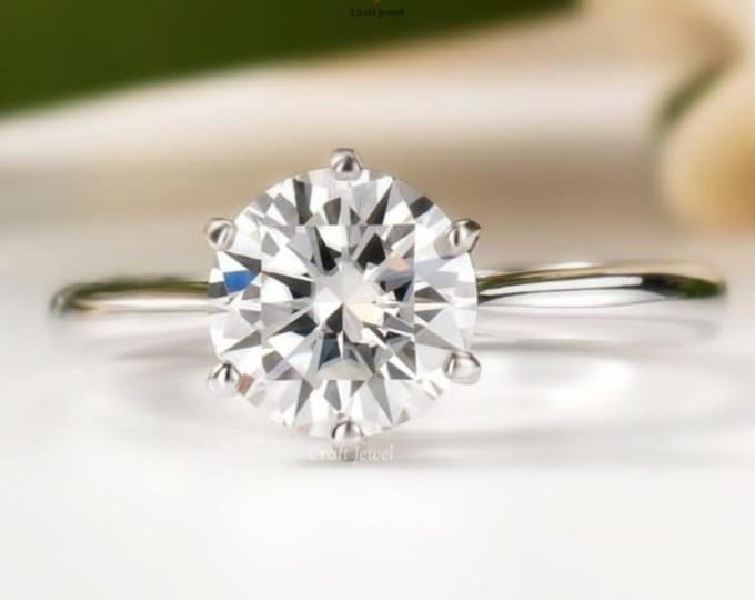 3 Ct Round Cut Solitaire Ring in Solid White Gold, Round Cut Moissanite Anniversary Gift, Classic Engagement Ring, Promise Ring Wedding Ring