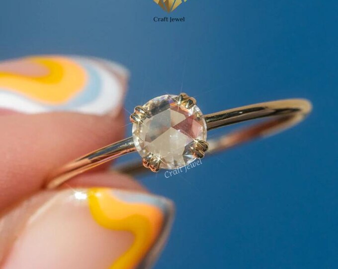 Vintage 1.00CT Round Rose Cut Moissanite\Lab Grown Diamond Engagement Ring, Solitaire Bezel Set Ring, Solitaire Rose Cut Round Wedding Ring