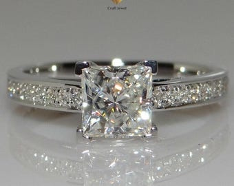 2 CT Princess Cut Moissanite Solitaire Engagement Ring with Four Prong Setting & Half Eternity Anniversary Ring -Timeless Gift Idea For Her