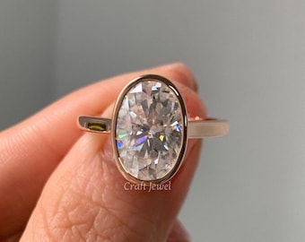 5 CT Oval Cut Colorless Moissanite Ring, Bezel Set Solitaire Engagement Ring, Bezel Set Wedding Ring, Propose Ring For Women