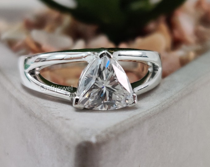 2 CT Trillion Cut Moissanite Engagement Ring Comfort Fit Solitaire Ring Wedding Ring Split Shank Anniversary Ring Bridal Ring For Her