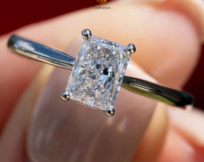 2.50 CT Radiant Cut Moissanite Solitaire Engagement Ring, Stacking Wedding Band, Unique for Gift