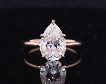 Five Prong Pear Diamond Ring, Pear Cut Lab Grown Hidden Halo Gift Ring, Claw Prong Hidden Halo Engagement Ring, Solitarie IGI Diamond Ring
