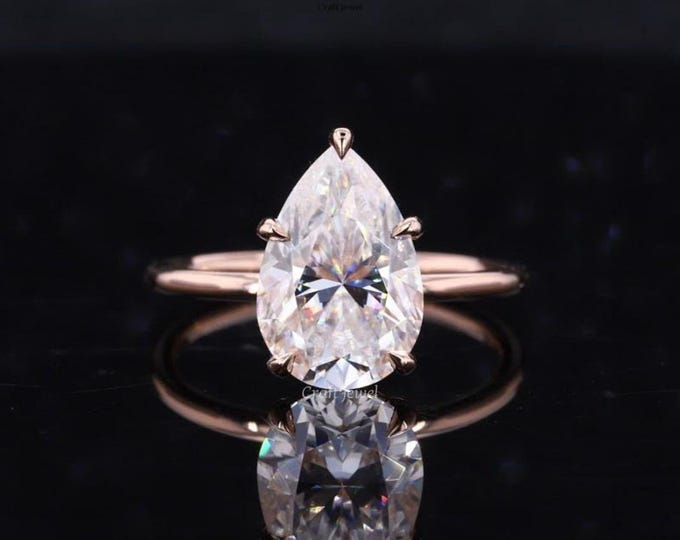 Five Prong Pear Diamond Ring, Pear Cut Lab Grown Hidden Halo Gift Ring, Claw Prong Hidden Halo Engagement Ring, Solitarie IGI Diamond Ring