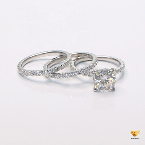 Moissanite Engagement Ring shops 3pcs Set Bridal Ring Set 2.15 Ct Cushion Cut Moissanite Solid 14K Gold Engagement Ring Promise Ring Stacking Ring