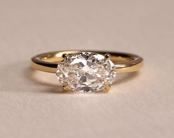 East to West Oval Cut 2.50 Carat E-G Color VVS Clarity IGI Certified Lab Grown Diamond Solitaire Engagement Ring 14k Gold Claw Prongs Ring