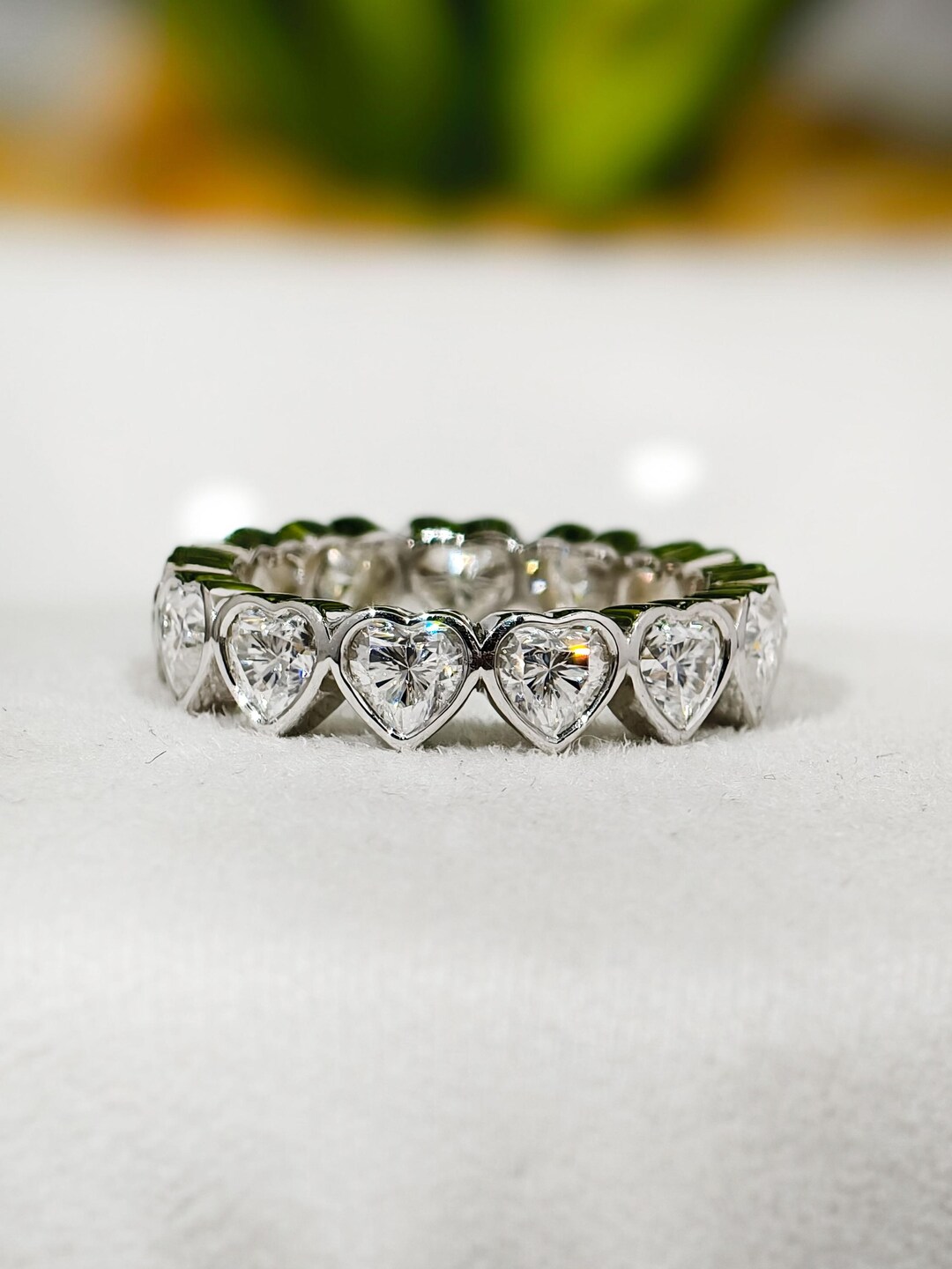 Heart Cut Colorless Moissanite Wedding Band Unique Full Eternity Dainty ...