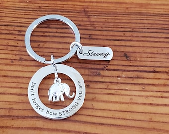 Llavero elefante. "No olvides lo FUERTE que eres"