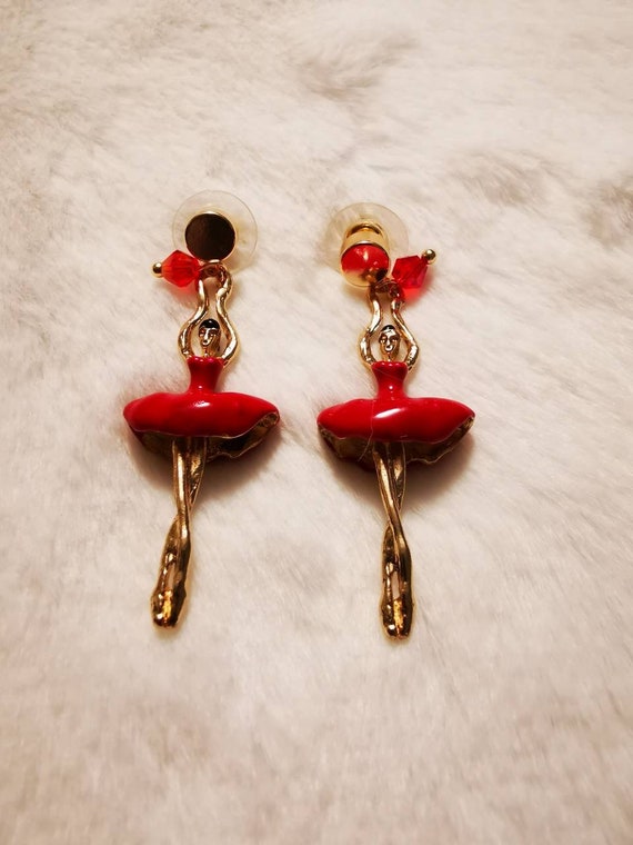 Enamel and Brass Earrings Dancer Etsy