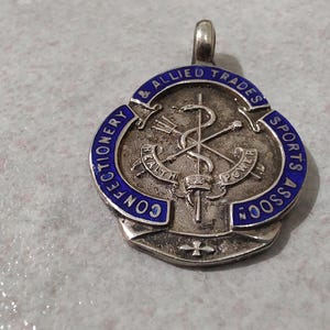 Antique Sterling Silver Enamel Medallion Watch Fob Confectionery & Allied Sports