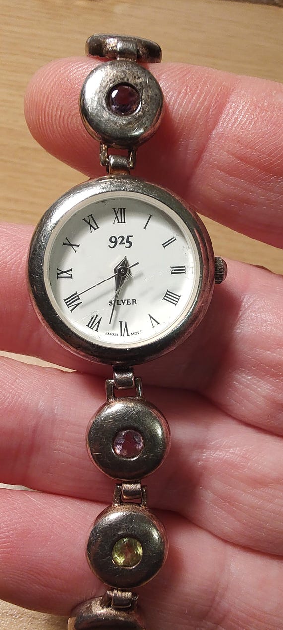 SOLID SILVER gemstone bracelet sterling silver wa… - image 2