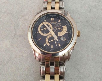 Citizen Japanese CHRONOGRAPH  Men's Diamond Set Eco Drive Two Tone Bracelet Watch