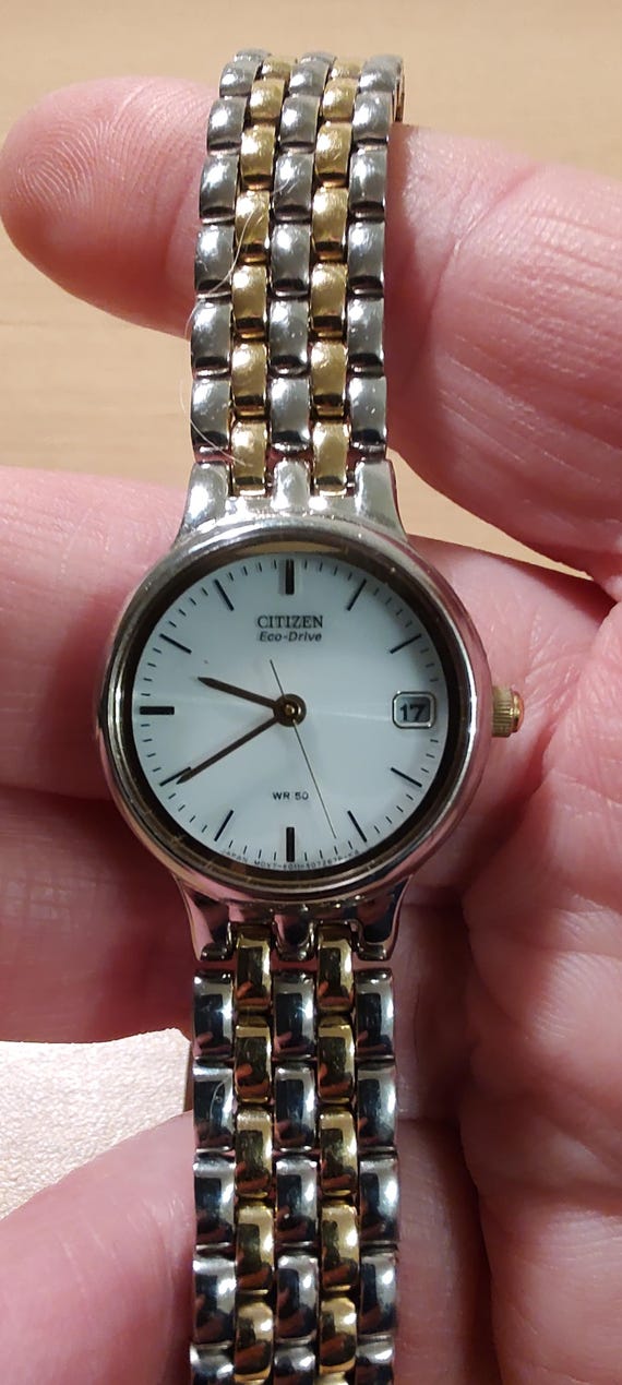 CITIZEN ECODRIVE Ladies Watch Silver Gold Tone Bracelet WR 50m