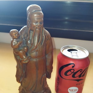Rare antique Chinese wood carving man and child