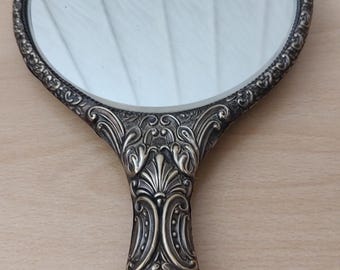 Antique Art Nouveau ornate Silverplate Repousse Hand Mirror