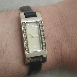 Vintage OASIS rhinestone rectangle rectangular Tank quartz Watch