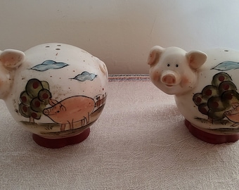 Unique Unusual handpainted porcelain pigs salt and pepper shakers