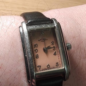 Vintage ROTARY TANK WATCH quartz watch swiss movement  salmon dial