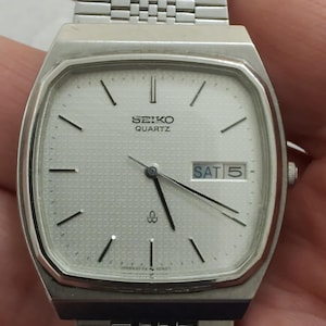 Seiko Octagon achteckige strukturierte Uhr Silber Silber Ton Herren Unisex Uhr