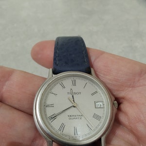 Vintage Slim Tissot seastar quartz watch WORKING NEW BATTERY Blue Grey Excellent condition